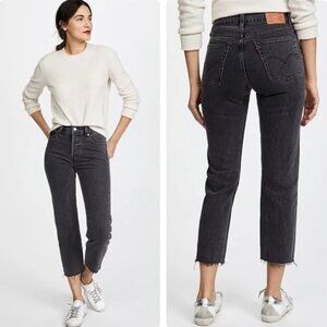 Levi's Wedgie Straight Leg Button Fly Raw Hem Washed Black Jeans Women's Size 29